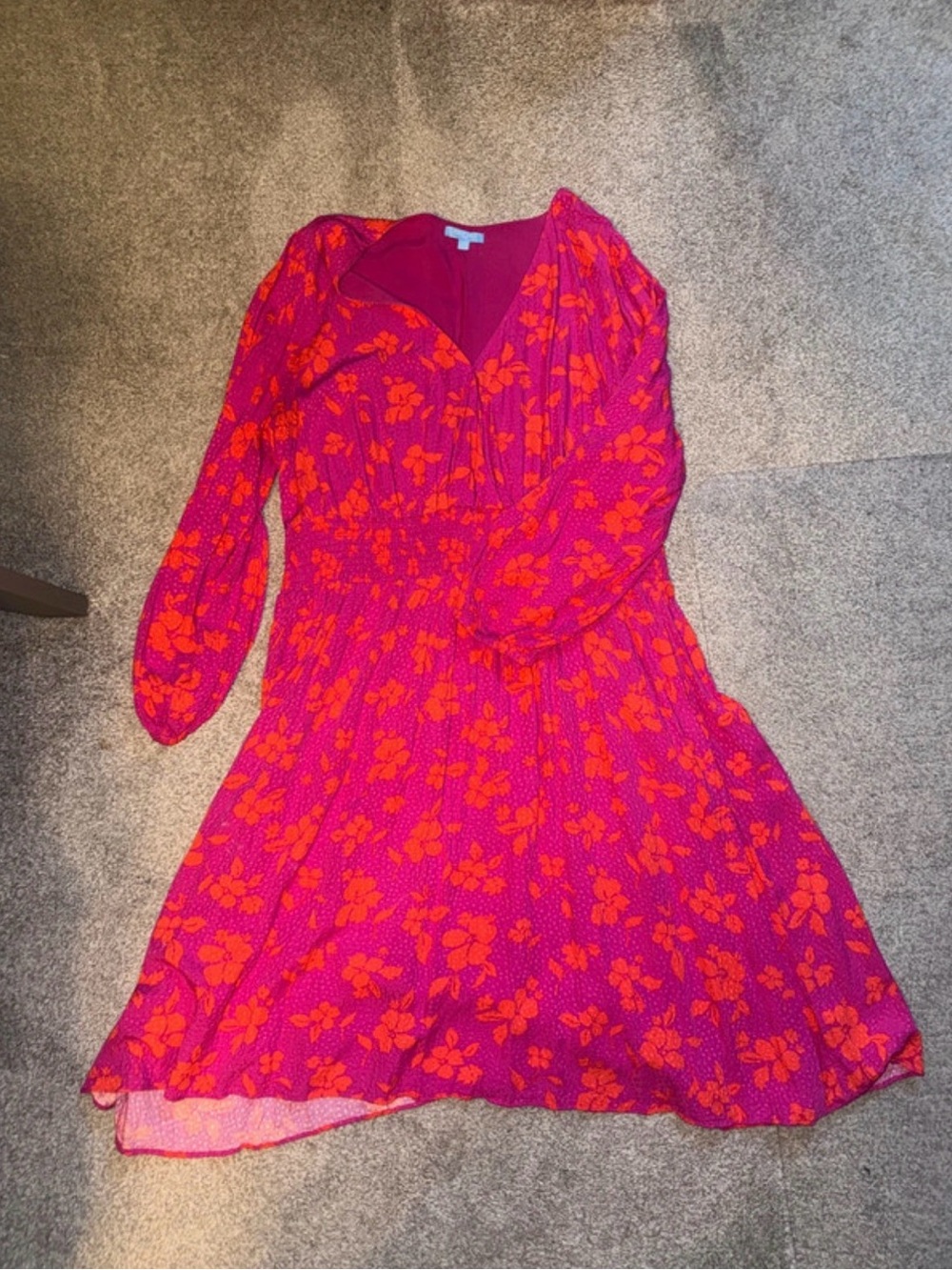 Draper James Pink and Orange Floral Long-Sleeve Fit-and-Flare Dress